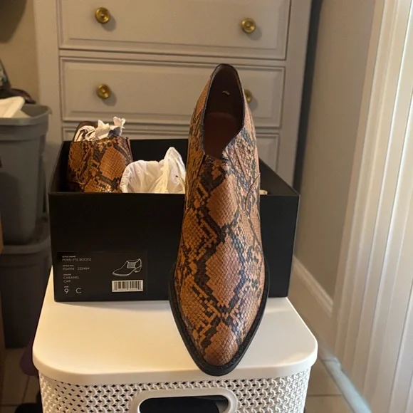 Caramel Brown Snake Print Heeled Boots - Picture 4 of 4